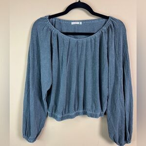 Sundry Women’s Size 0 XS Gray Mineral Wash Gathered Hem Blouse w/ Lantern Sleeve